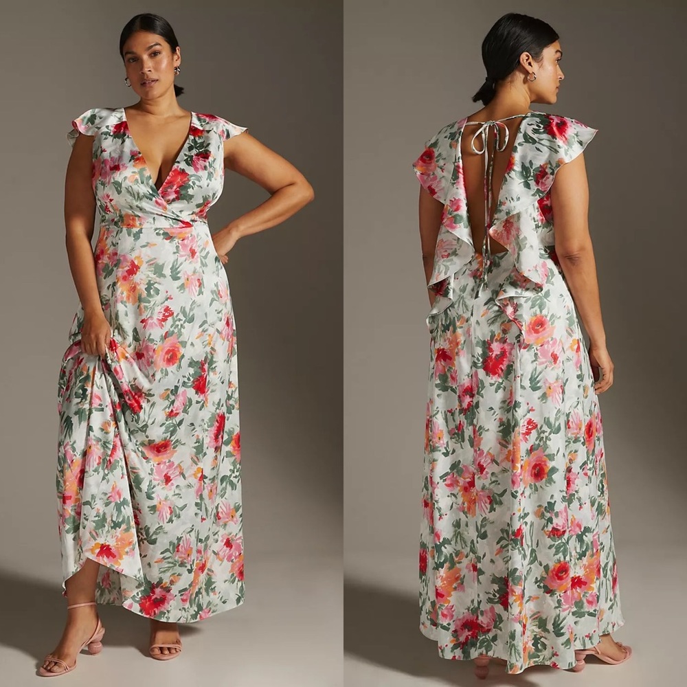 Anthropologie Hutch V-Neck Faux-Wrap Maxi Dress NWOT Size 16W Floral